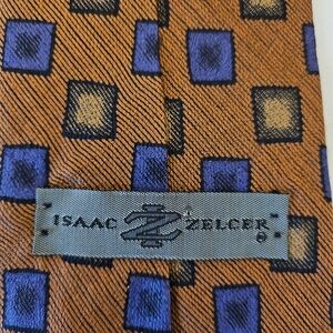 Isaac Zelcer Orange and Blue Square Pattern Tie